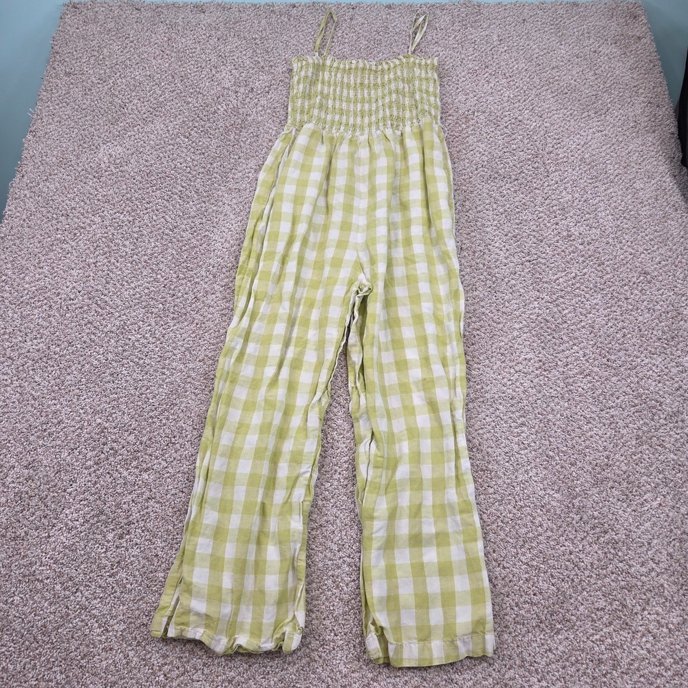House of Harlow 1960 Lime Green and White Gingham Smocked Jumpsuit M - No Belt